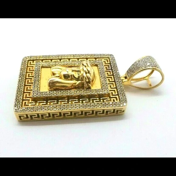 10K YELLOW GOLD DIAMOND CLUSTER JESUS CHRIST PENDANT .75 CARAT